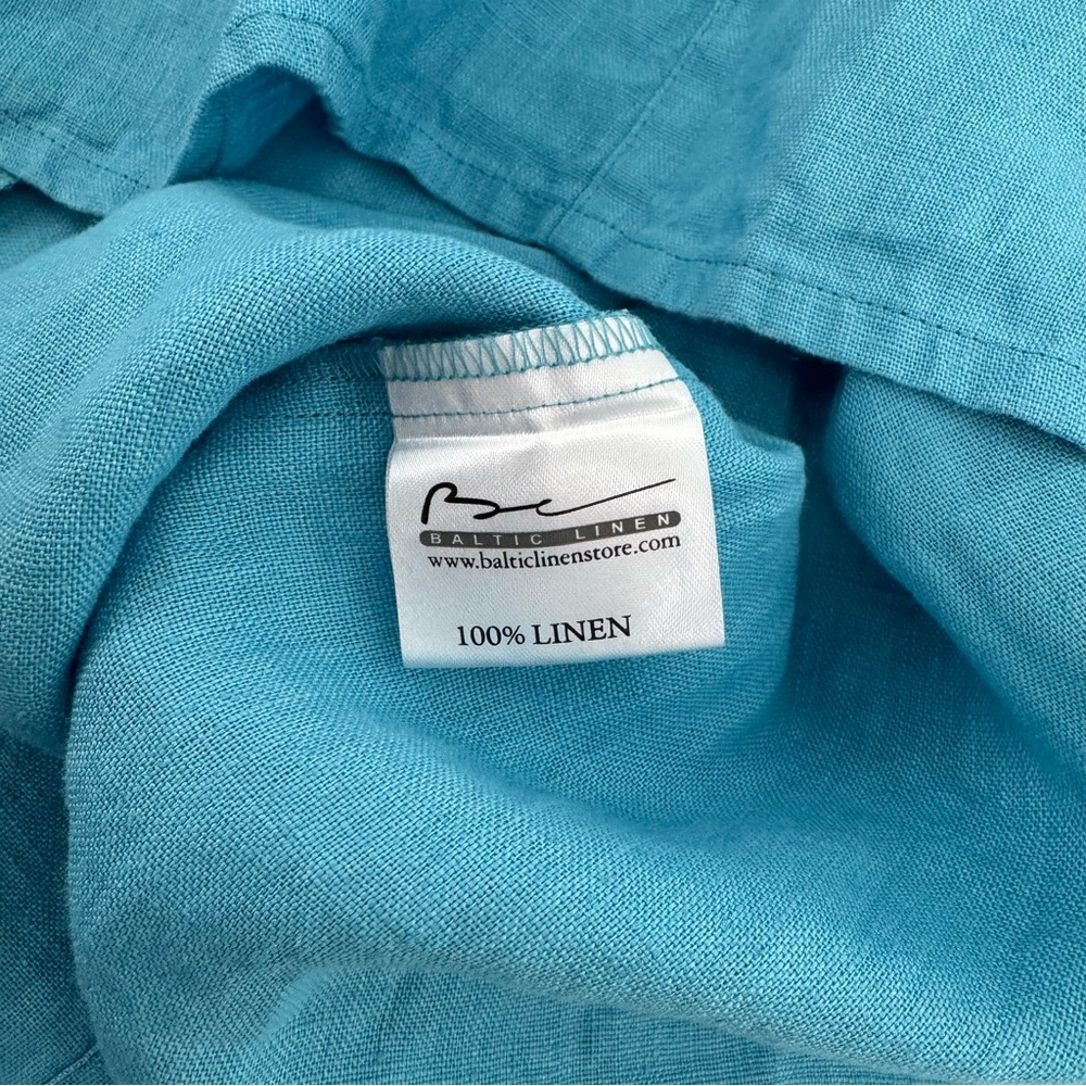 NWT Baltic Jura Linen Womens Size 46 Blue Midi Dress Short Sleeve V Neck Pockets - Picture 9 of 14